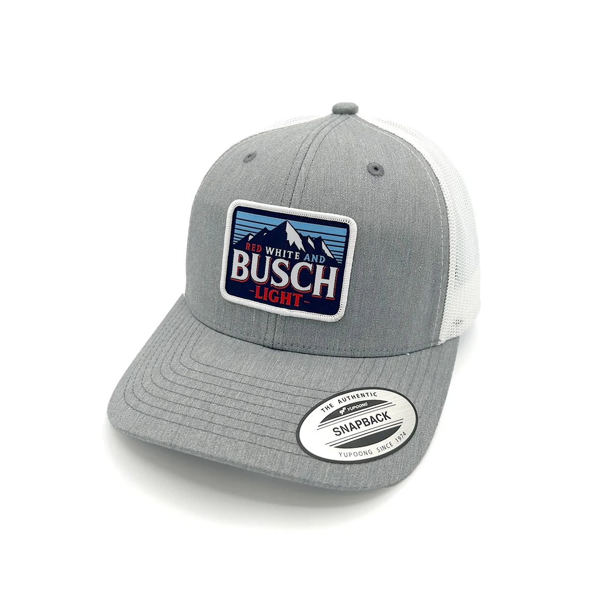 Red White Busch Light Woven Patch Hat - Image 2